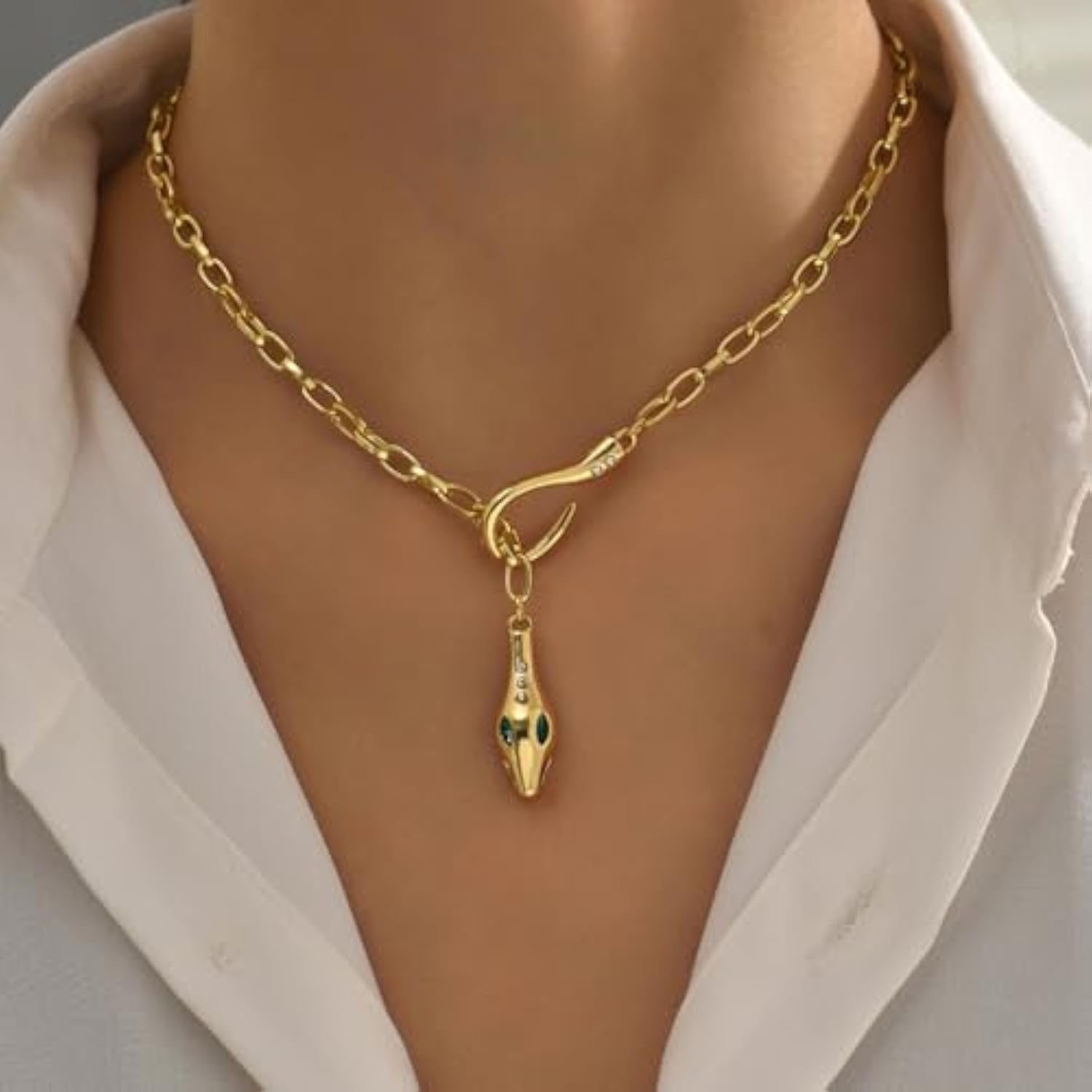 UPHUI Ladies' Golden Snake Necklace Silver Snake Pendant Necklace Layered Serpentine Necklace Square Crystal Haoshi Ladies' Serpentine Gold Necklace Fashion Necklace Exquisite Snake Jewelry