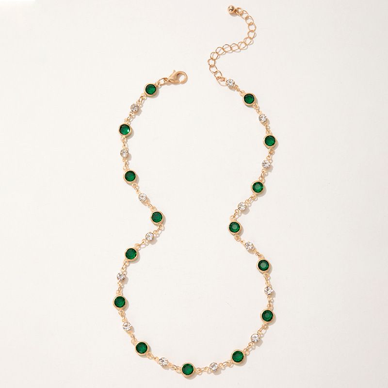 UPHUI Chain Women's Necklace Inlaid With Diamonds Bohemian Green Crystal Necklace Emerald Necklace Exquisite Satellite Necklace Gorgeous Wedding Jewelry Women's Gift Wedding Accessories Dress