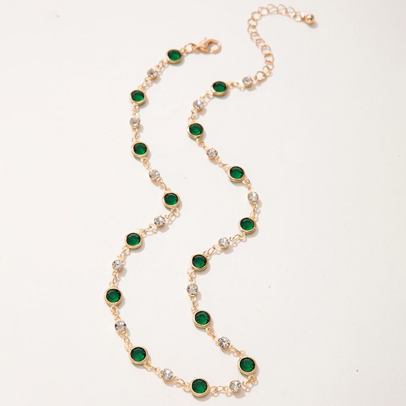 UPHUI Chain Women's Necklace Inlaid With Diamonds Bohemian Green Crystal Necklace Emerald Necklace Exquisite Satellite Necklace Gorgeous Wedding Jewelry Women's Gift Wedding Accessories Dress