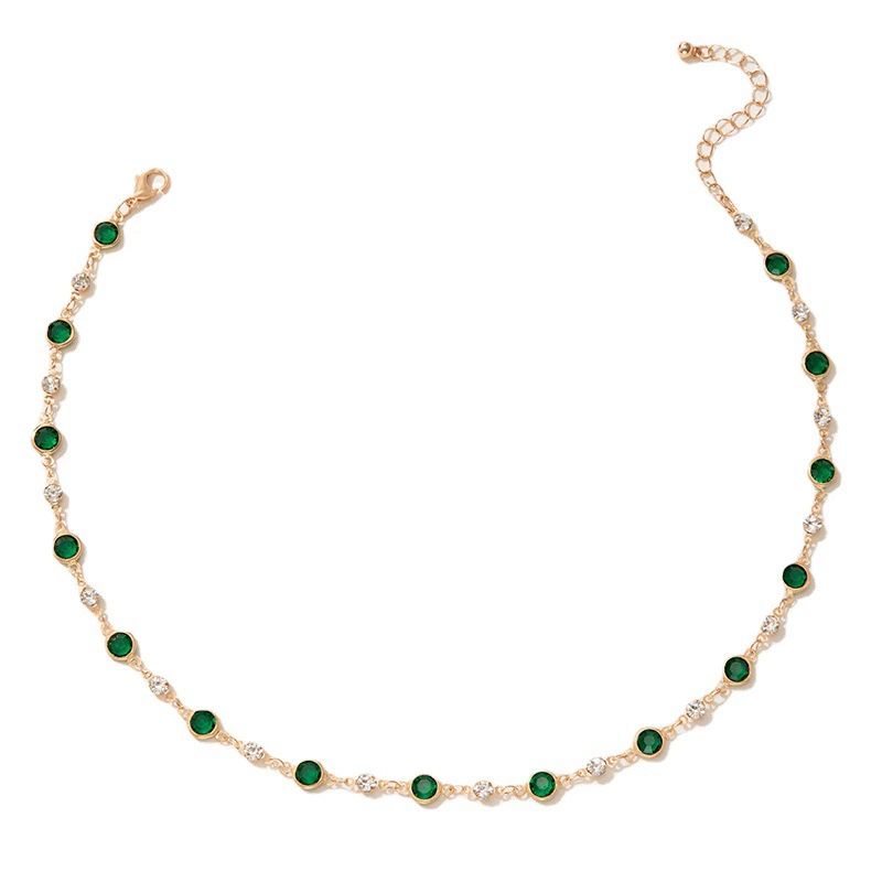 UPHUI Chain Women's Necklace Inlaid With Diamonds Bohemian Green Crystal Necklace Emerald Necklace Exquisite Satellite Necklace Gorgeous Wedding Jewelry Women's Gift Wedding Accessories Dress
