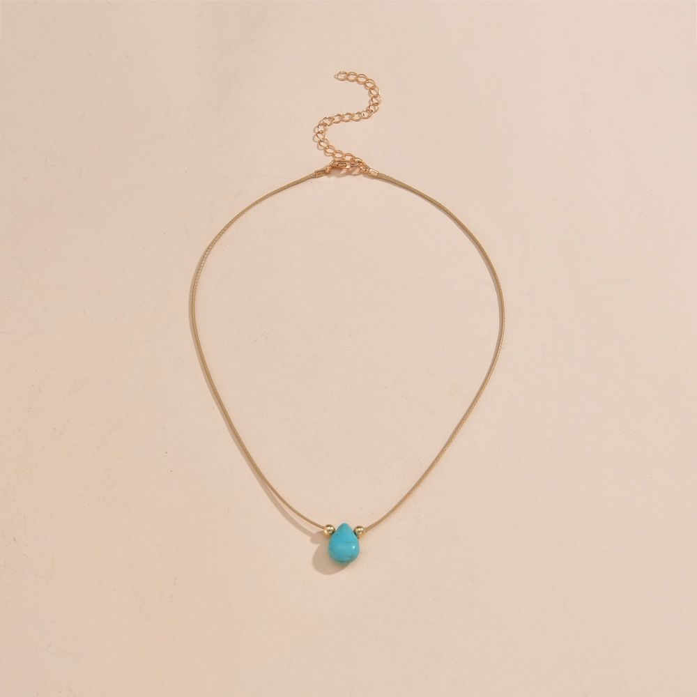 UPHUI Necklace Tear Bead Turquoise Bead Necklace Turquoise Pendant Bohemian Water Drop Turquoise Necklace Blue Natural Stone Necklace Women's and Girls' Jewelry