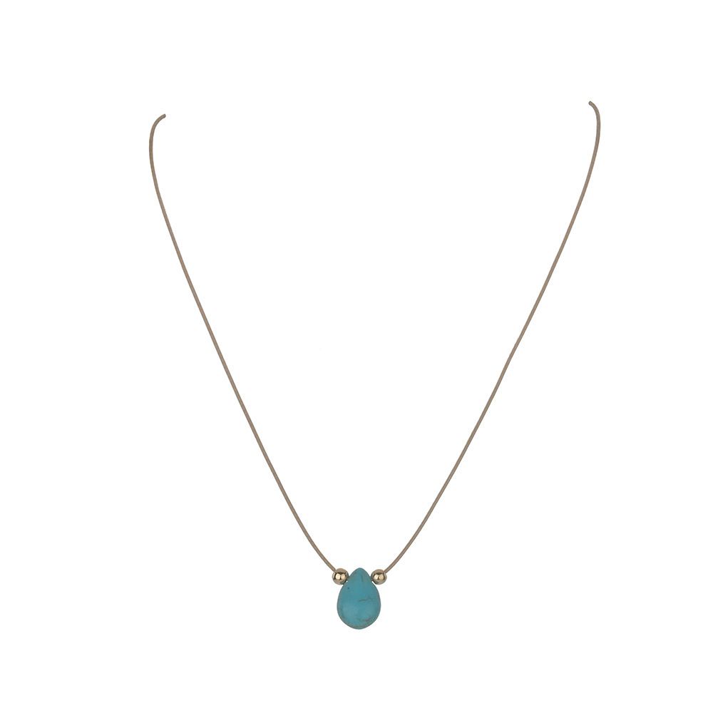 UPHUI Necklace Tear Bead Turquoise Bead Necklace Turquoise Pendant Bohemian Water Drop Turquoise Necklace Blue Natural Stone Necklace Women's and Girls' Jewelry
