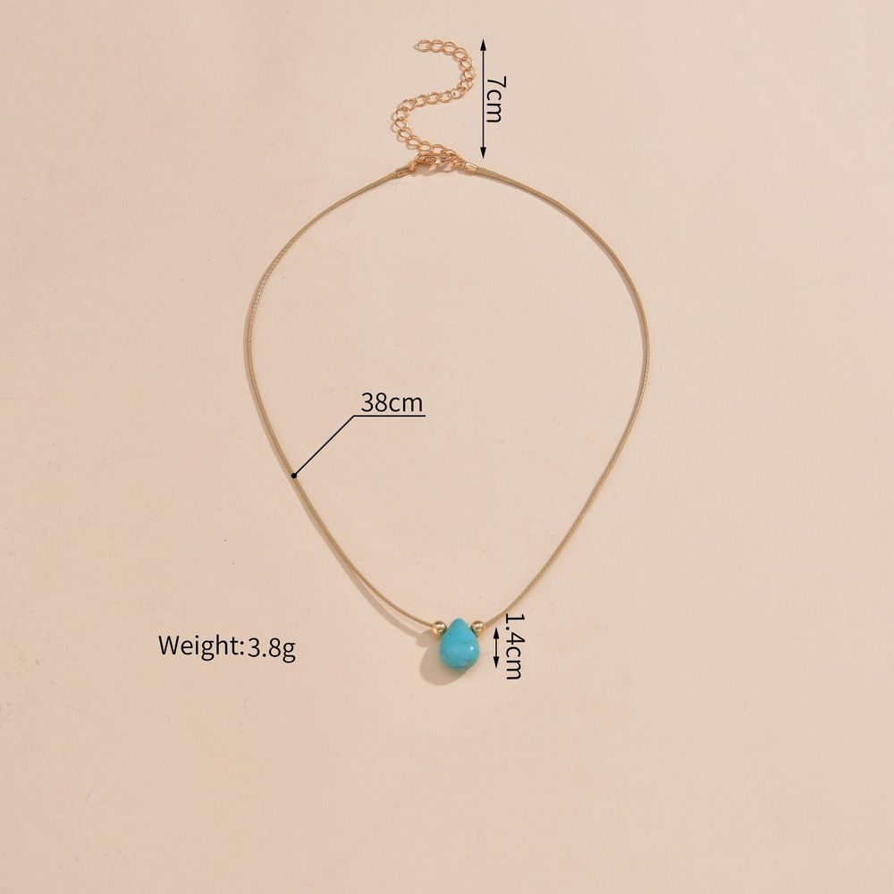 UPHUI Necklace Tear Bead Turquoise Bead Necklace Turquoise Pendant Bohemian Water Drop Turquoise Necklace Blue Natural Stone Necklace Women's and Girls' Jewelry