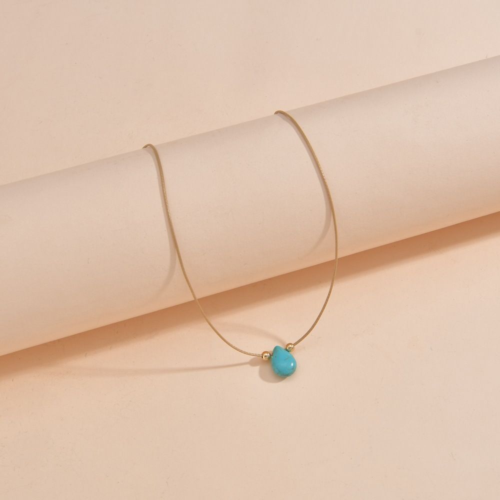UPHUI Necklace Tear Bead Turquoise Bead Necklace Turquoise Pendant Bohemian Water Drop Turquoise Necklace Blue Natural Stone Necklace Women's and Girls' Jewelry