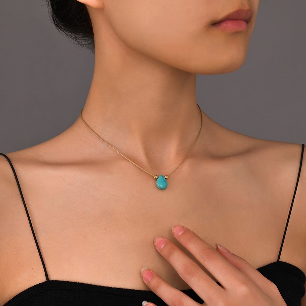 UPHUI Necklace Tear Bead Turquoise Bead Necklace Turquoise Pendant Bohemian Water Drop Turquoise Necklace Blue Natural Stone Necklace Women's and Girls' Jewelry