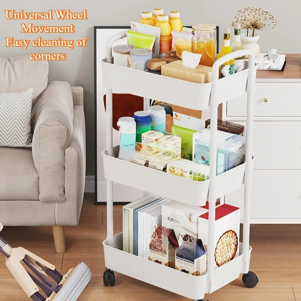 UPHUI 3 Layers Removable Storage Rack Mobile Multi-Functional Organizer Floor Standing Portable Storage Rack for Bathroom Kitchen
