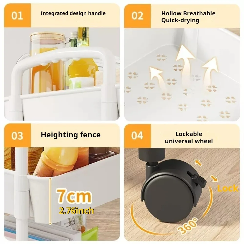 UPHUI 3 Layers Removable Storage Rack Mobile Multi-Functional Organizer Floor Standing Portable Storage Rack for Bathroom Kitchen