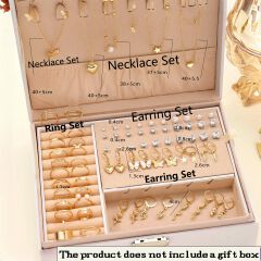 UPHUI 76PCS Luxury Jewelry Set Butterfly Necklace Set Butterfly Ring And Earring Set Diamond And Pearl Earnail Set Elegant Zircon Pendant Earring Ring Necklace Women's Daily Jewelry Gift For Friends