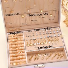 UPHUI 76PCS Luxury Jewelry Set Butterfly Necklace Set Butterfly Ring And Earring Set Diamond And Pearl Earnail Set Elegant Zircon Pendant Earring Ring Necklace Women's Daily Jewelry Gift For Friends