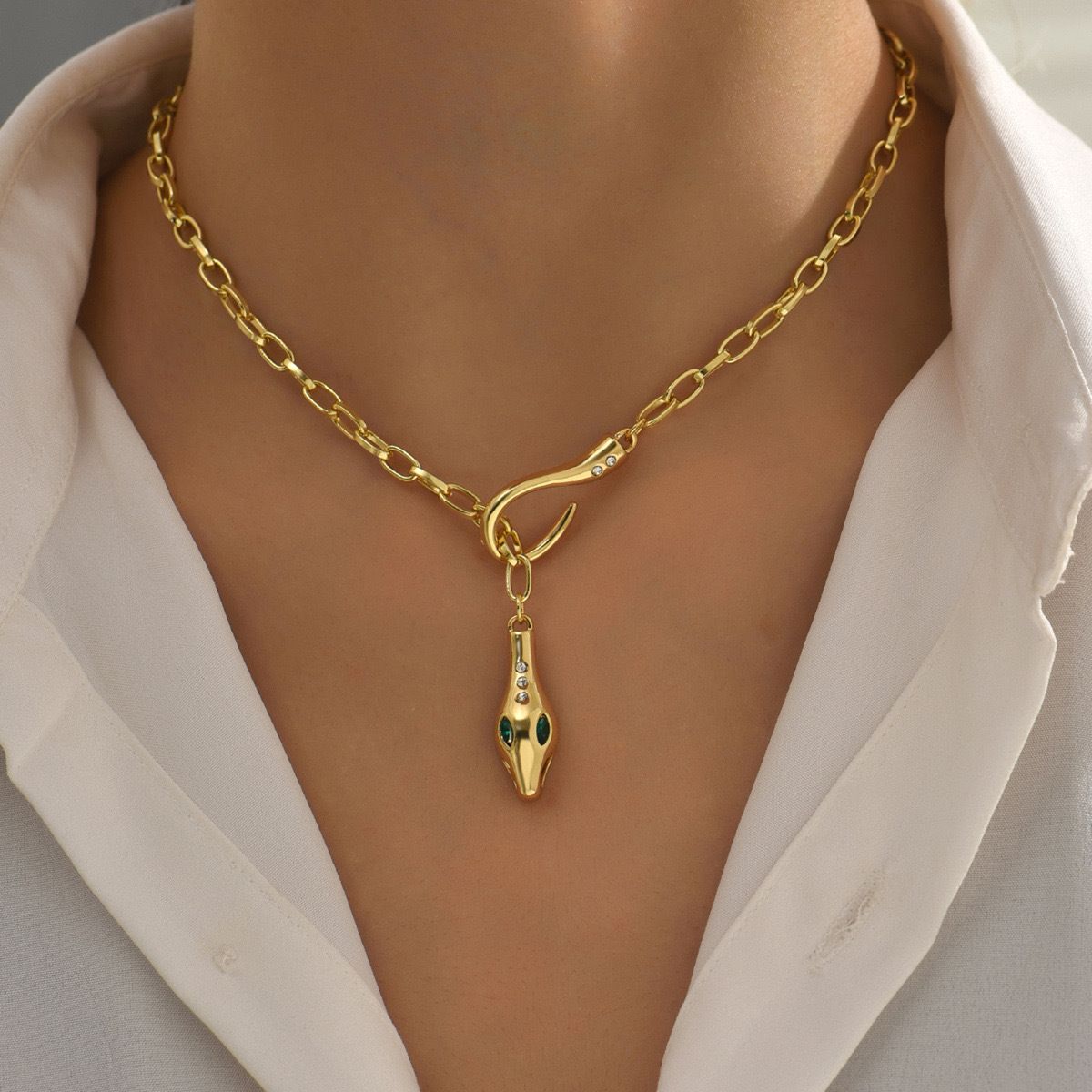 UPHUI Ladies' Golden Snake Necklace Silver Snake Pendant Necklace Layered Serpentine Necklace Square Crystal Haoshi Ladies' Serpentine Gold Necklace Fashion Necklace Exquisite Snake Jewelry