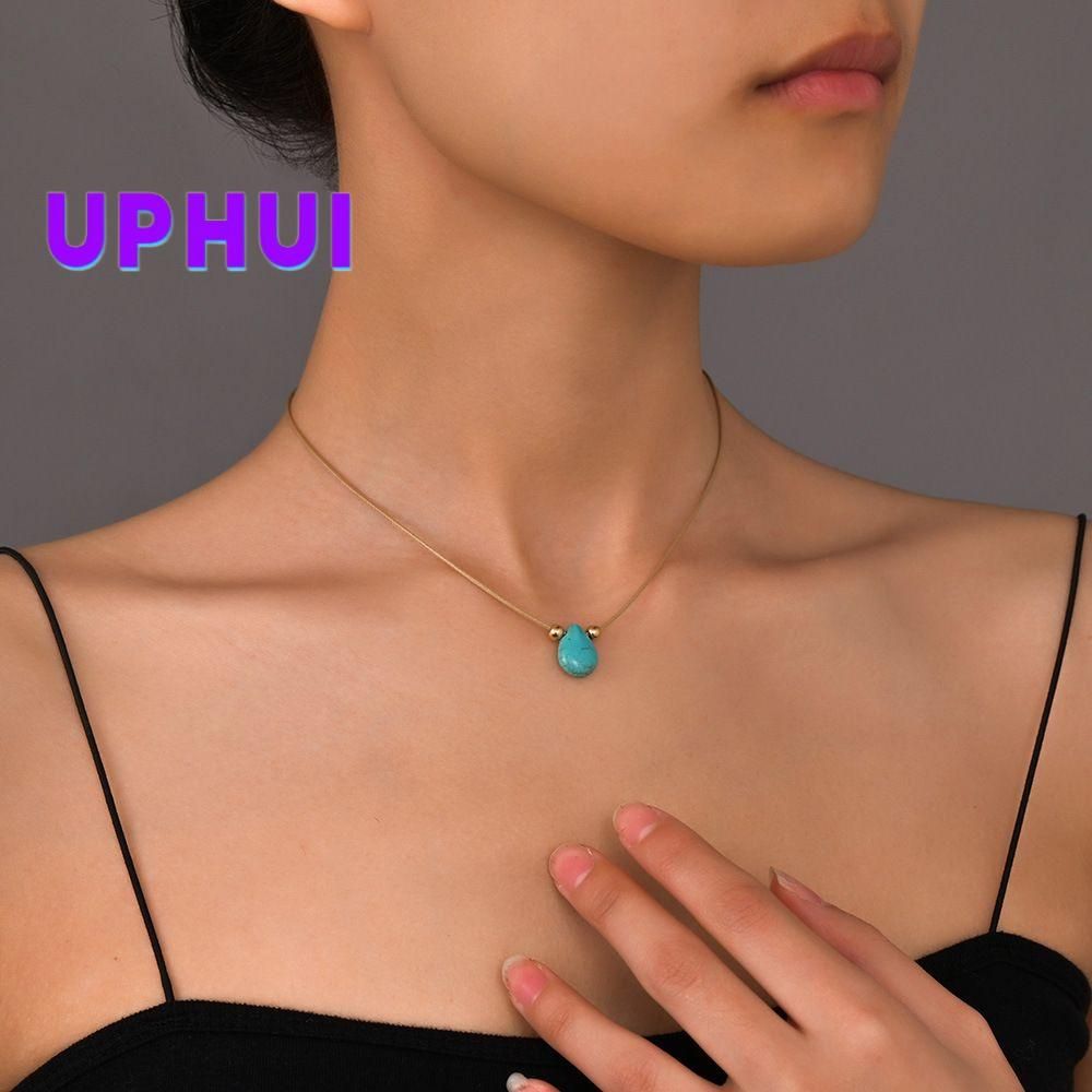 UPHUI Necklace Tear Bead Turquoise Bead Necklace Turquoise Pendant Bohemian Water Drop Turquoise Necklace Blue Natural Stone Necklace Women's and Girls' Jewelry