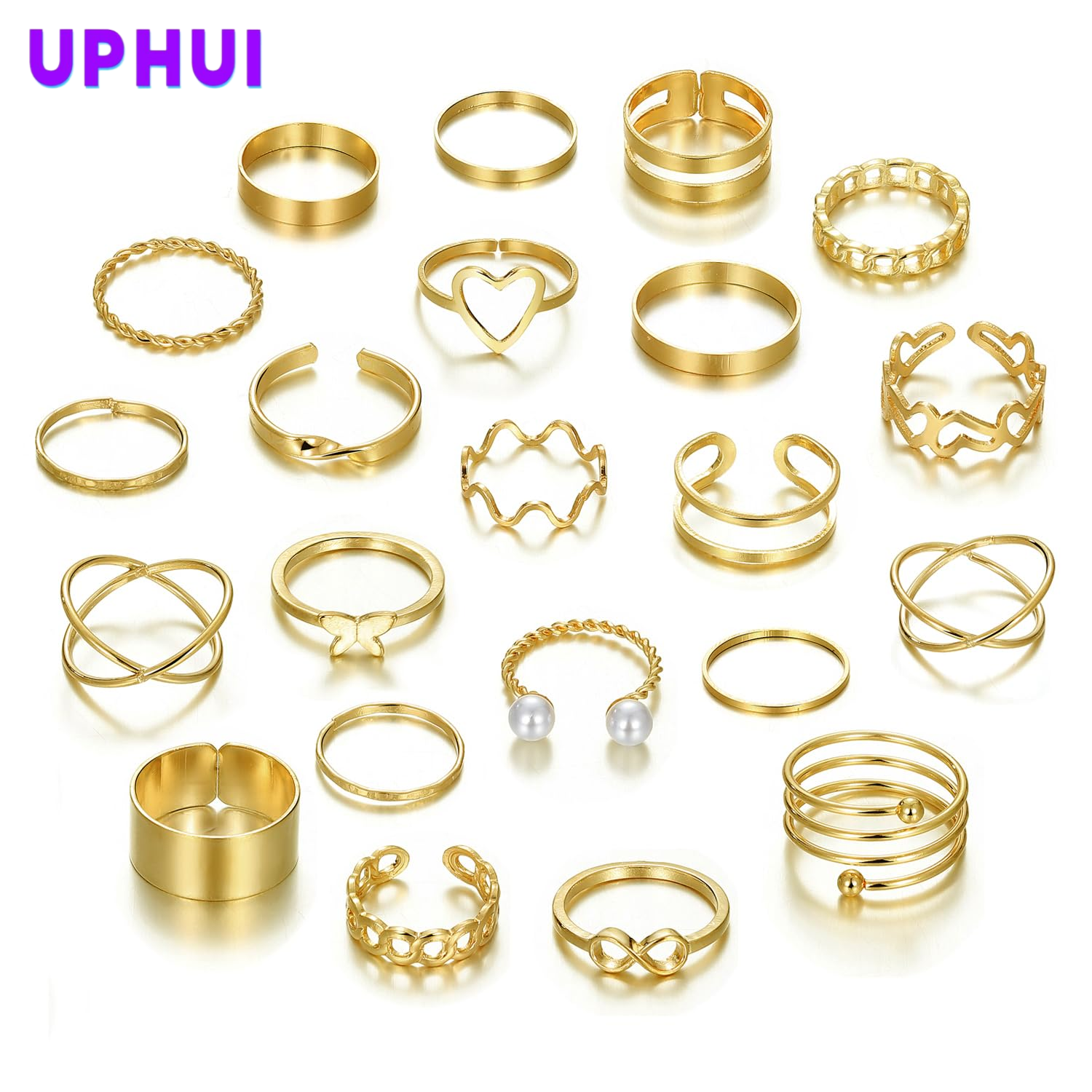 UPHUI Rings 22PCS New Butterfly Rings Opening Multi-joint Rings Set Love Rings Female High Quality Accessories Design sense Gift Decoration Photography Props
