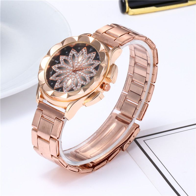 UPHUI Women's Watch Steel Strap Lotus Diamond Watch Luxury Business Watch Alloy Women's Watch Rose Gold Watch