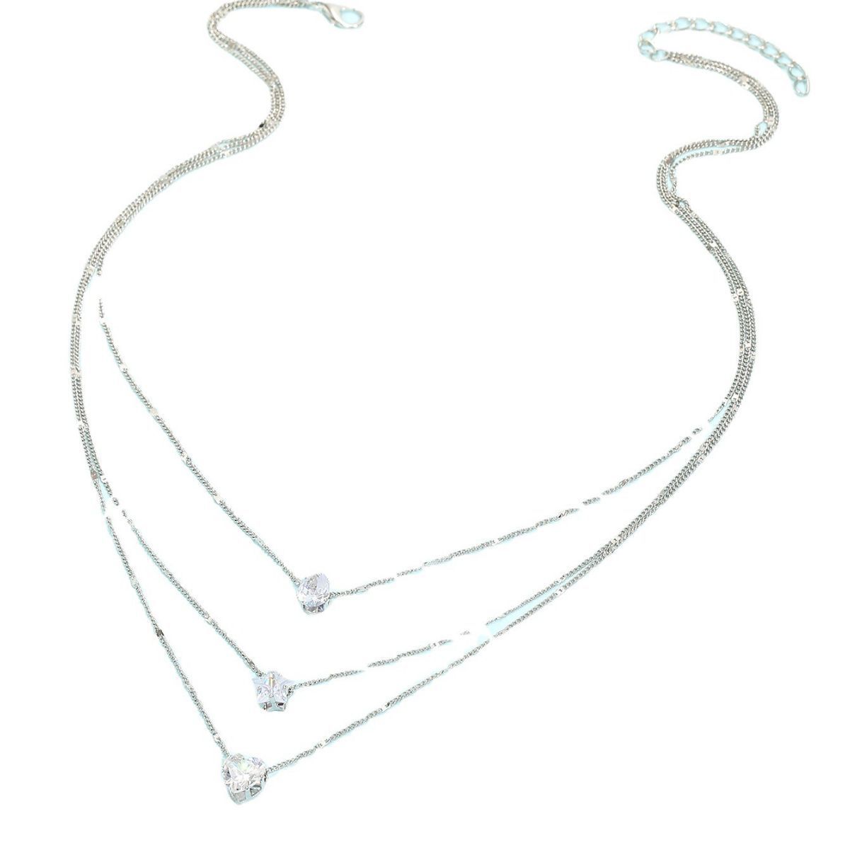 UPHUI Necklace Explosive Zircon Pendant Necklace Women Pentagram Love Heart-shaped Water Drop Pendant Creative Simple Fashion Three Layers A Total of Three Necklaces Clavicle Chain Gifts Daily Wear