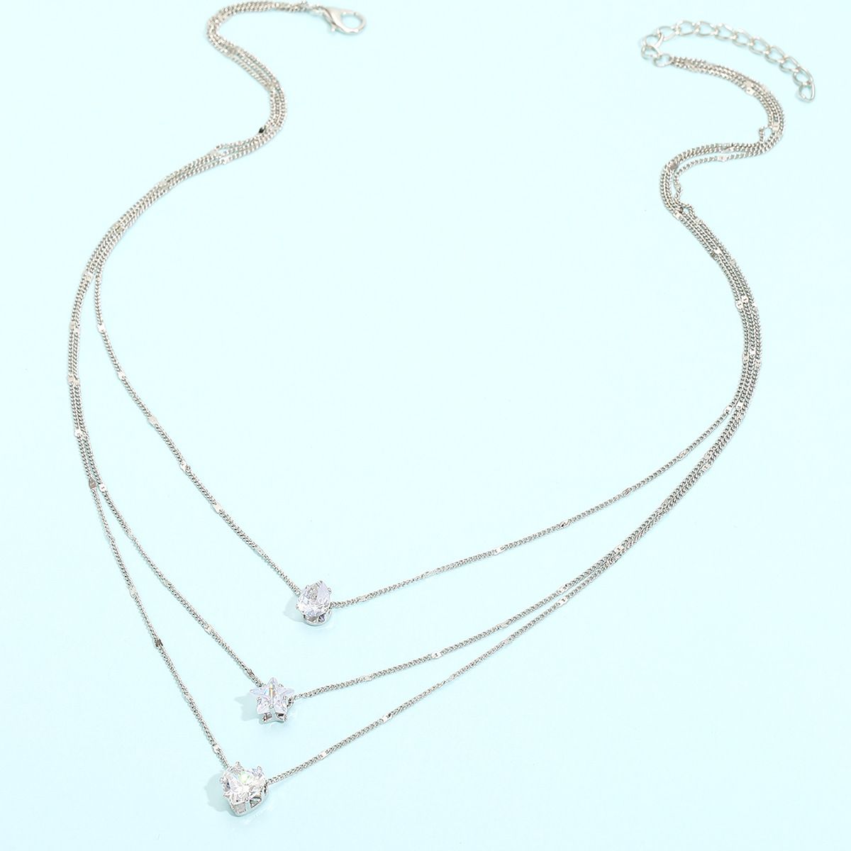 UPHUI Necklace Explosive Zircon Pendant Necklace Women Pentagram Love Heart-shaped Water Drop Pendant Creative Simple Fashion Three Layers A Total of Three Necklaces Clavicle Chain Gifts Daily Wear