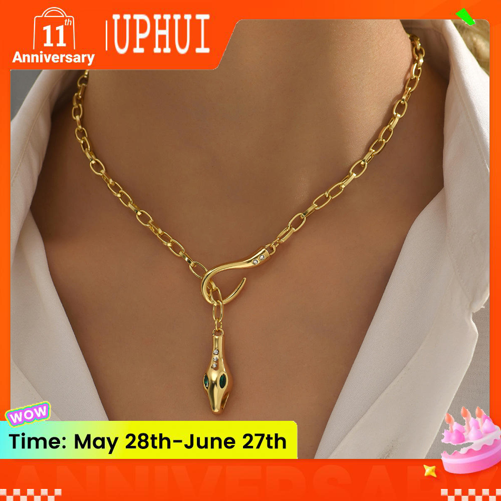 UPHUI Ladies' Golden Snake Necklace Silver Snake Pendant Necklace Layered Serpentine Necklace Square Crystal Haoshi Ladies' Serpentine Gold Necklace Fashion Necklace Exquisite Snake Jewelry