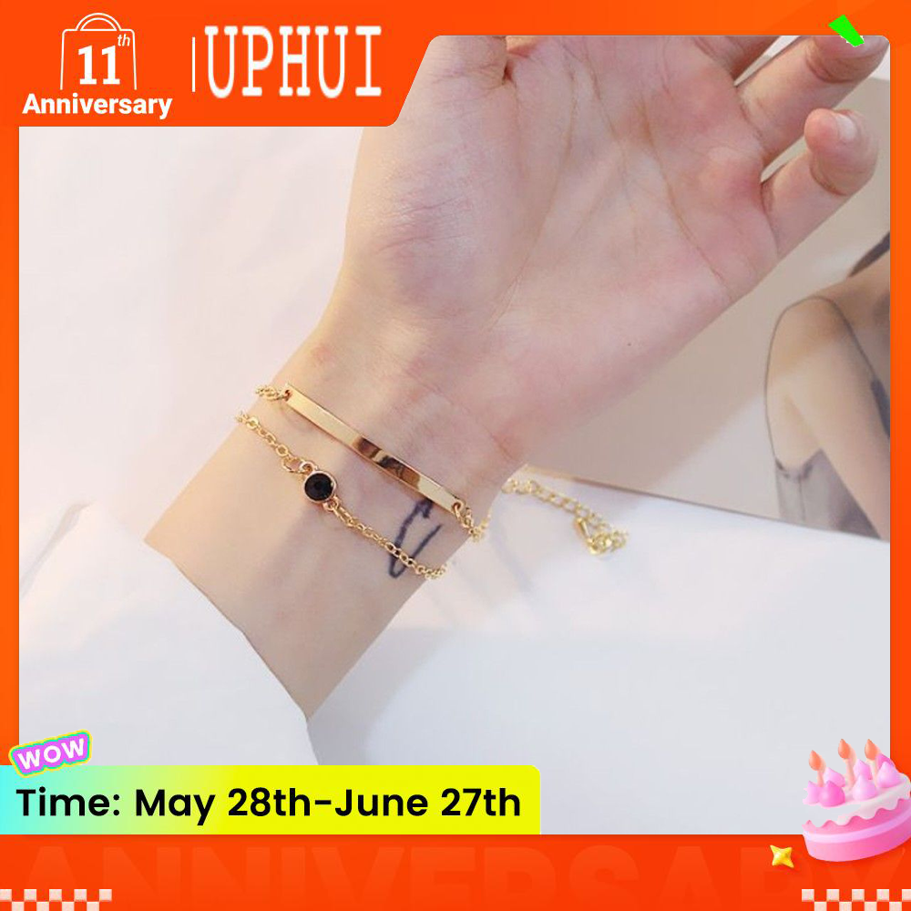 UPHUI Bracelet Design Wrapped Double Layered Wearing Personality Elegant Simple Fashion Bracelet Double Layered Design Geometric Bracelet Temperament Female Daily Wearing Students As shown in the picture