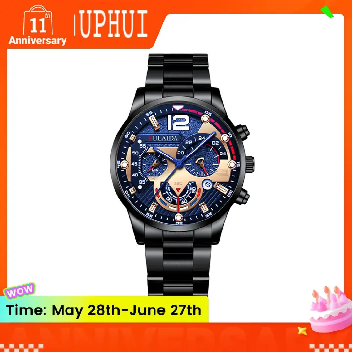UPHUI Men Watches Fashion Sport Men's Stainless Steel Case Steel Band Quartz Analog Wrist Watch