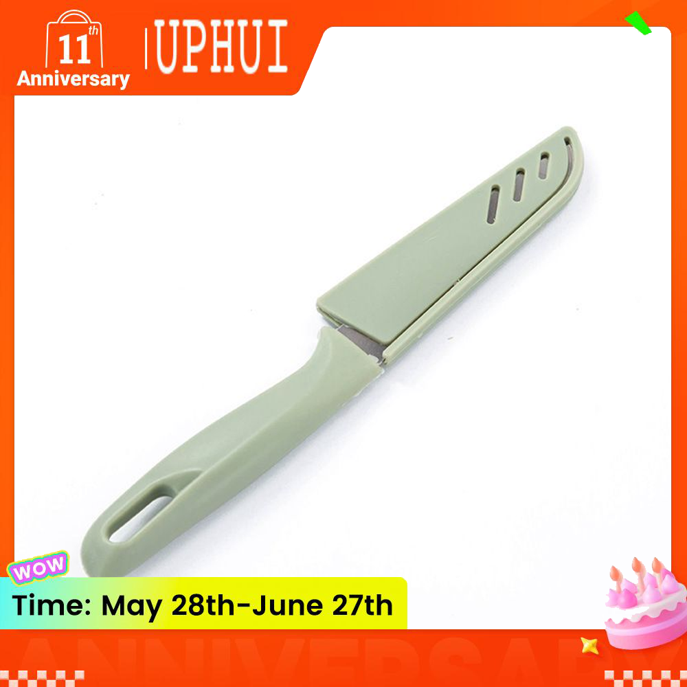 UPHUI Paring Cutter Fruit Melon Vegetables Cutter Portable Versatile Kitchen Cutter with Sleeve for Kitchen Home Use Stainless Steel (GREEN)