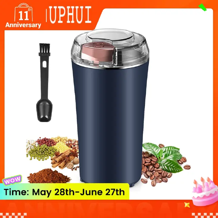 UPHUI Electric Coffee Grinder Spice Grinder Coffee Bean And Vanilla Grinder Equipped With A Brush Spoon And One Button Stainless Steel Grinding Suitable For Vanilla Peanut Grain And Bean Grinding