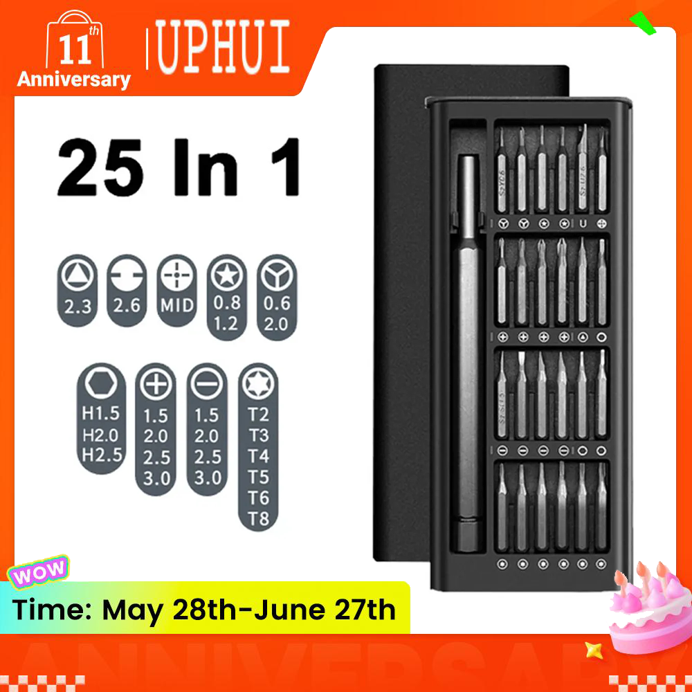 UPHUI Crewdriver Tool 25 in 1 Screwdriver Set Magnetic Bit Phillips Hexagon Precision DIY Removable Mini Toolbox for Smart Home PC Phone or Computer Repair Black