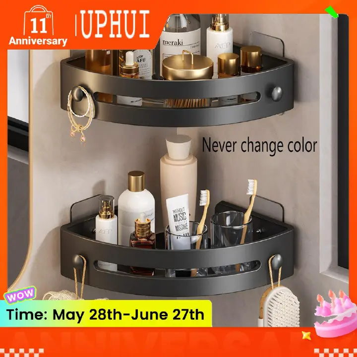 UPHUI Bathroom Storage Rack Shelf Shower Bathroom Furniture Kitchen Storage Rack Large Capacity Household Storage Rack Non Punched Wall Mounted Anti Rust Storage Rack Light Luxury Style Storage