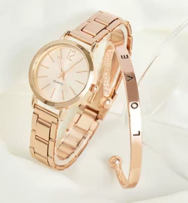 UPHUI Ladies Fashion Simple Digital Alloy with Quartz Watch Bracelet 2pcs Set Luxury Women Simple Dial Ladies Watches