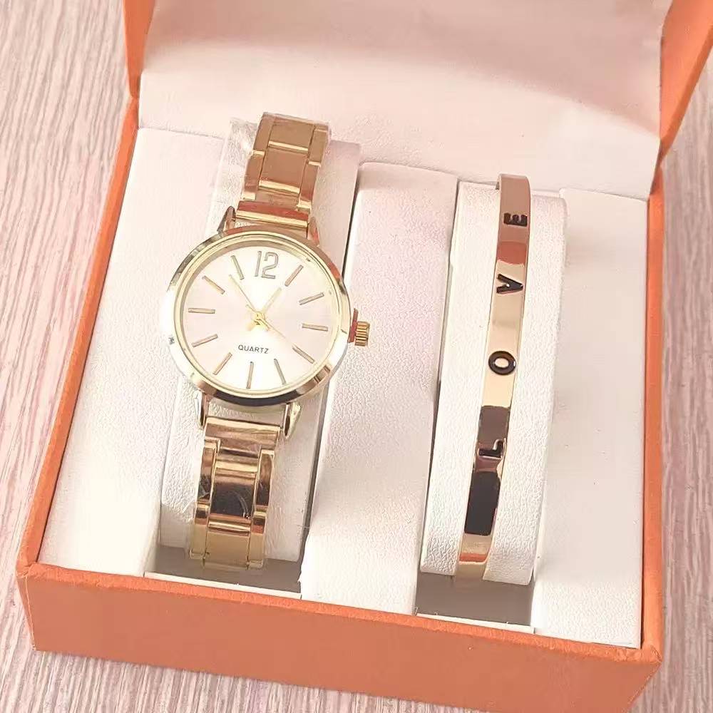 UPHUI Ladies Fashion Simple Digital Alloy with Quartz Watch Bracelet 2pcs Set Luxury Women Simple Dial Ladies Watches
