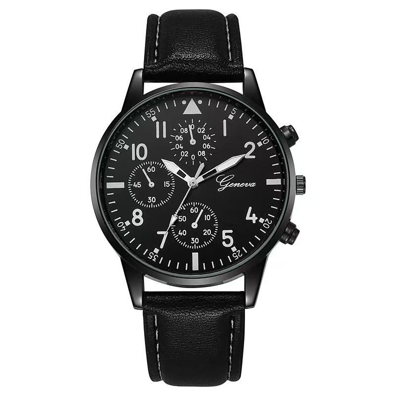 3Pcs Set Men's Watch Sports Watch Men's Business Quartz Watch Luxury Men's Leather Black Strap Watch Bracelet Set Quartz Watch For Daily Wear