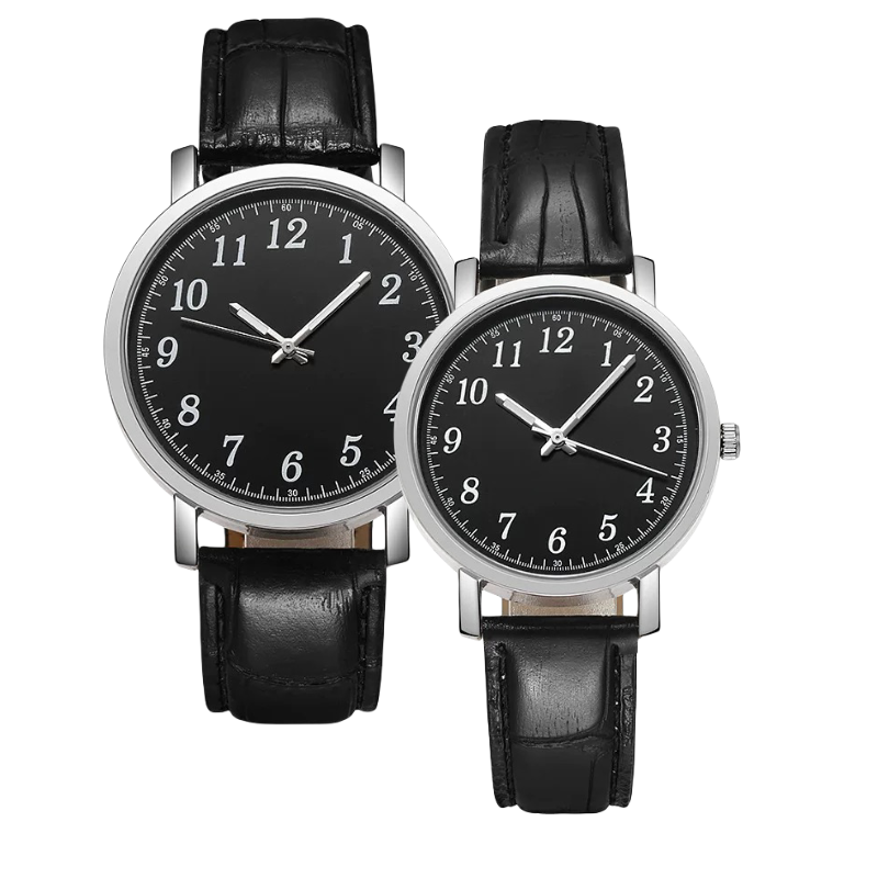 UPHUI 2Pcs Fashion Couple Watches Leather Strap Lover Watch Women And Men Student Valentine Gift Classic Luxury Clock Hand Black Wristwatches