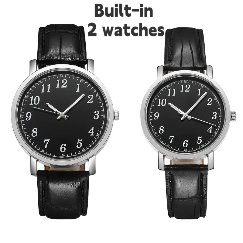 UPHUI 2Pcs Fashion Couple Watches Leather Strap Lover Watch Women And Men Student Valentine Gift Classic Luxury Clock Hand Black Wristwatches