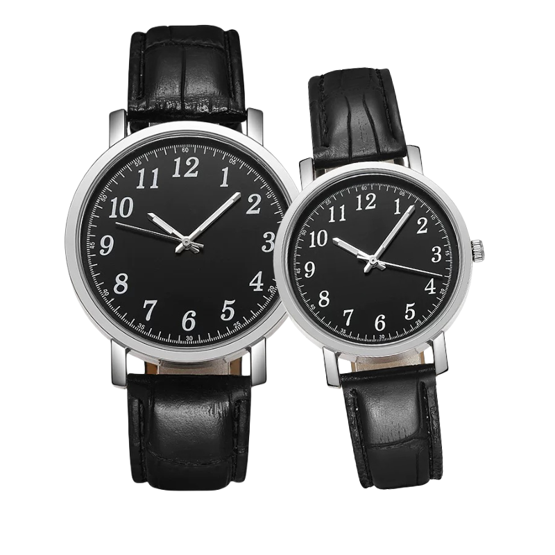 UPHUI 2Pcs Fashion Couple Watches Leather Strap Lover Watch Women And Men Student Valentine Gift Classic Luxury Clock Hand Black Wristwatches