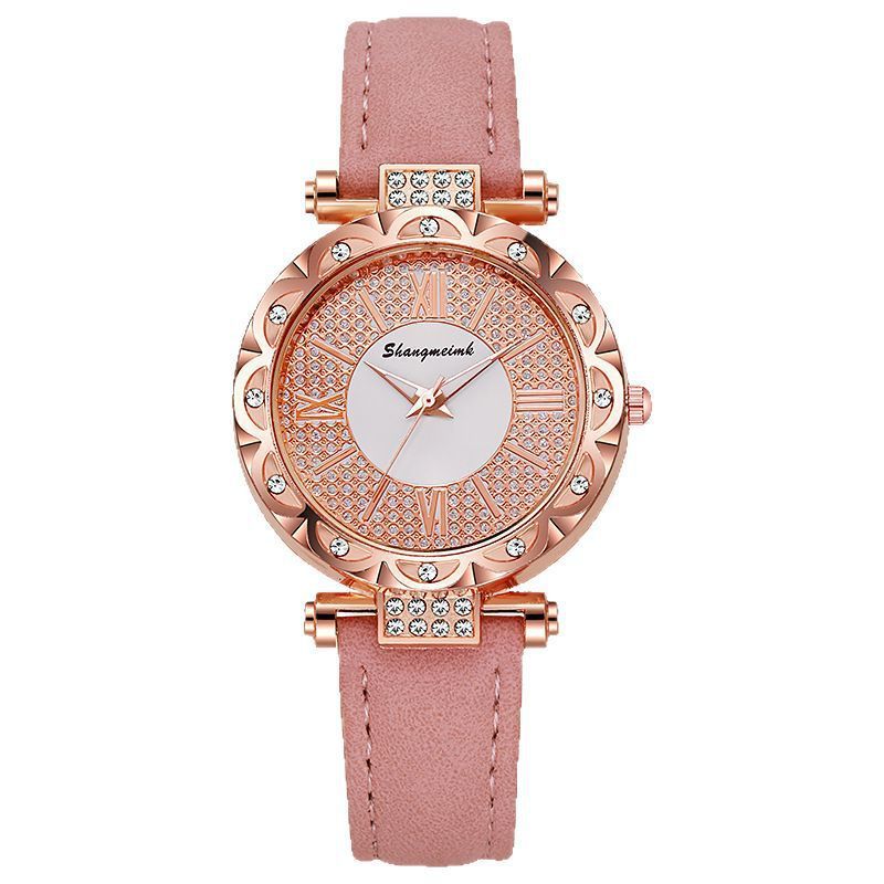 UPHUI 2Pcs Women's Watch Full Diamond Bracelet Set Starry Sky Leather Strap Quartz Watch Women's Fashion Business Wristwatch