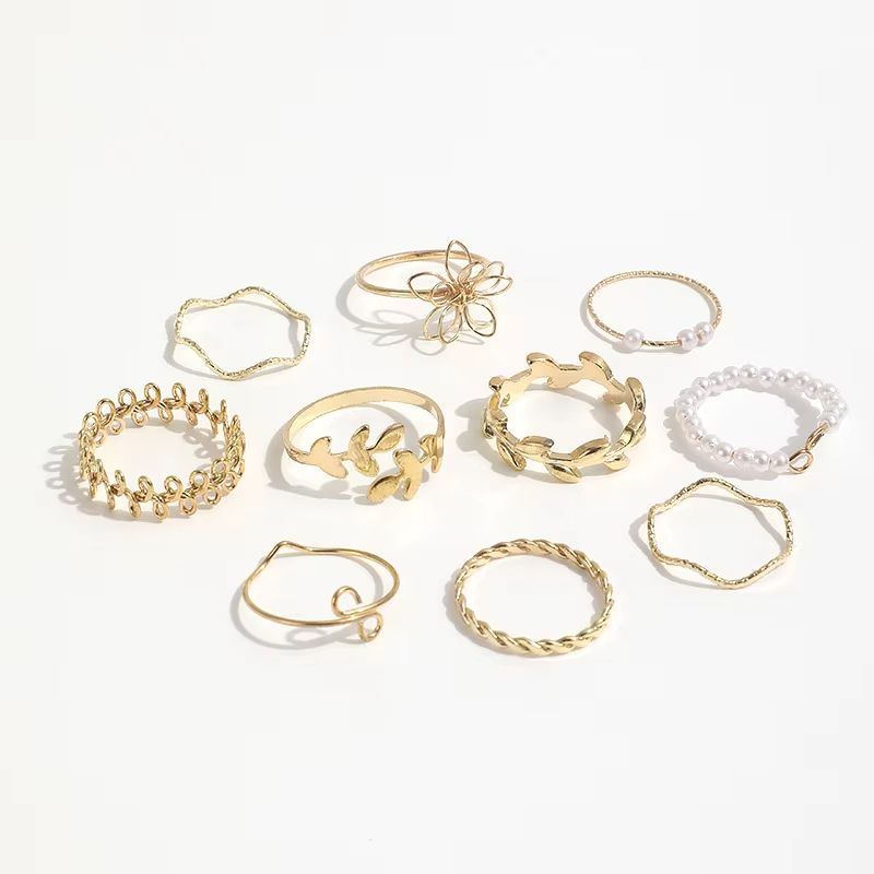 10Pcs Women's Ring Set Open Ring Pearl Ring Flower Ring High Quality Zircon Simple Lightweight Luxury Women's Open Ring
