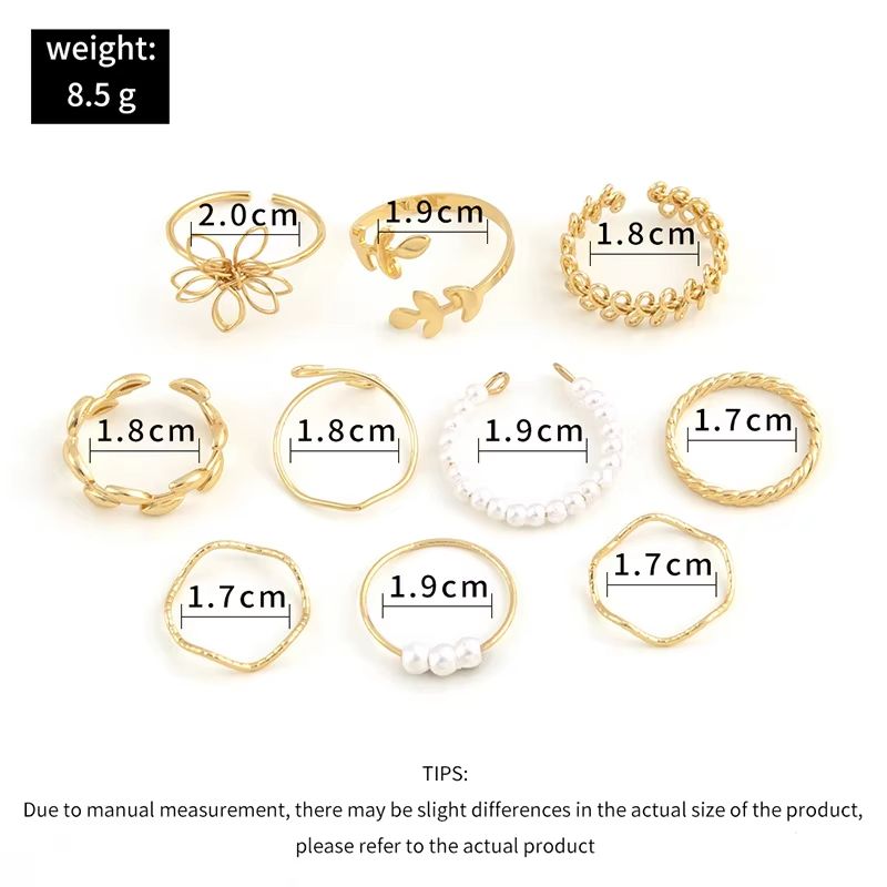 10Pcs Women's Ring Set Open Ring Pearl Ring Flower Ring High Quality Zircon Simple Lightweight Luxury Women's Open Ring