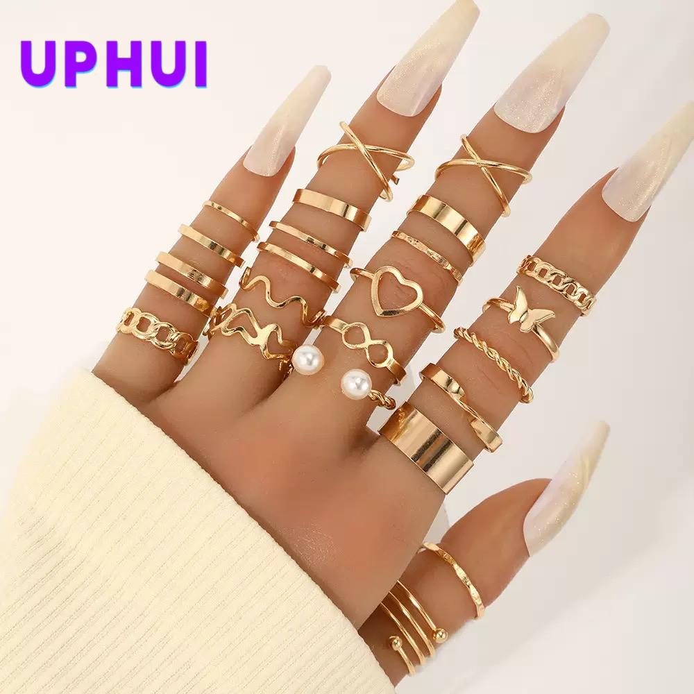 UPHUI 22PCS Women's Butterfly Rings Opening Multi-joint Rings Set Love Rings Female High Quality Accessories Women's Jewelry Set