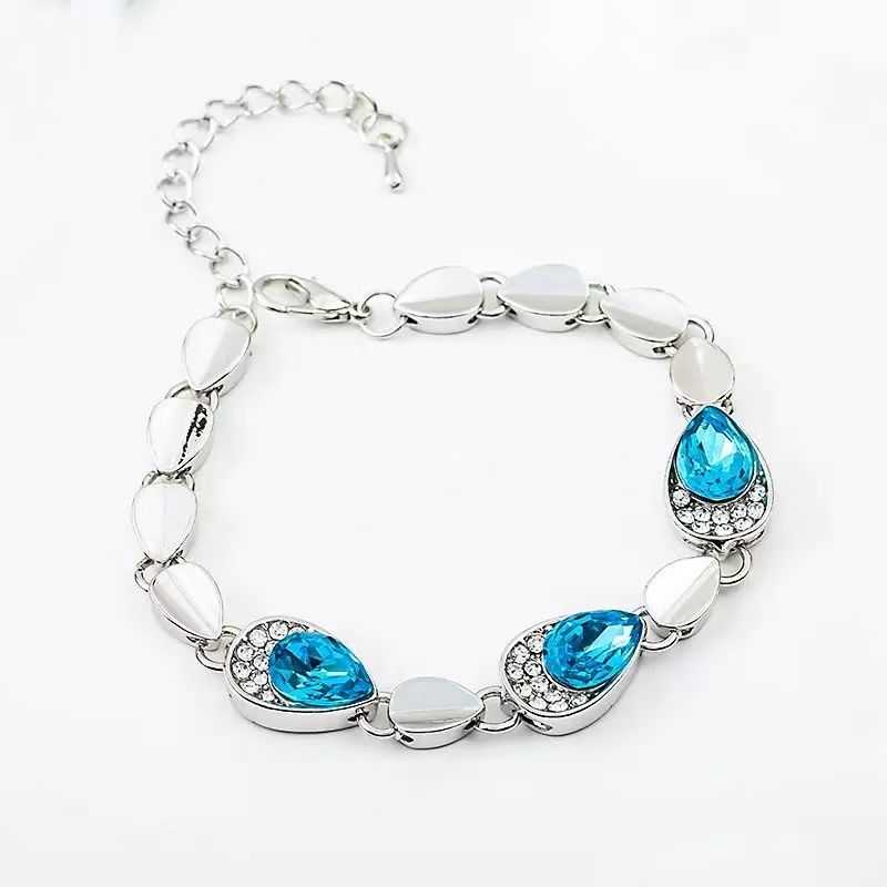 UPHUI Women's Jewelry Bracelet Exquisite Pigeon Egg Diamond Water Drop Titanium Steel Bracelet Women's Fashion Colorful Full Diamond Bracelet Sapphire Titanium Steel Strip Extension Chain