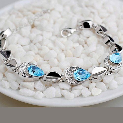 UPHUI Women's Jewelry Bracelet Exquisite Pigeon Egg Diamond Water Drop Titanium Steel Bracelet Women's Fashion Colorful Full Diamond Bracelet Sapphire Titanium Steel Strip Extension Chain