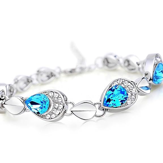 UPHUI Women's Jewelry Bracelet Exquisite Pigeon Egg Diamond Water Drop Titanium Steel Bracelet Women's Fashion Colorful Full Diamond Bracelet Sapphire Titanium Steel Strip Extension Chain