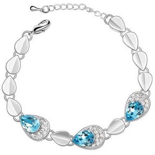 UPHUI Women's Jewelry Bracelet Exquisite Pigeon Egg Diamond Water Drop Titanium Steel Bracelet Women's Fashion Colorful Full Diamond Bracelet Sapphire Titanium Steel Strip Extension Chain