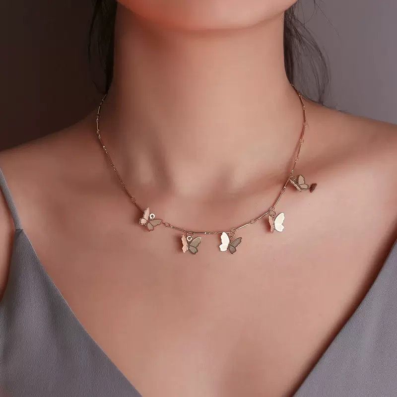 UPHUI Bohemian Cute Butterfly Necklace Women's Golden Clavicle Chain Design Butterfly Pendant Necklace Versatile for Daily Wear New Style