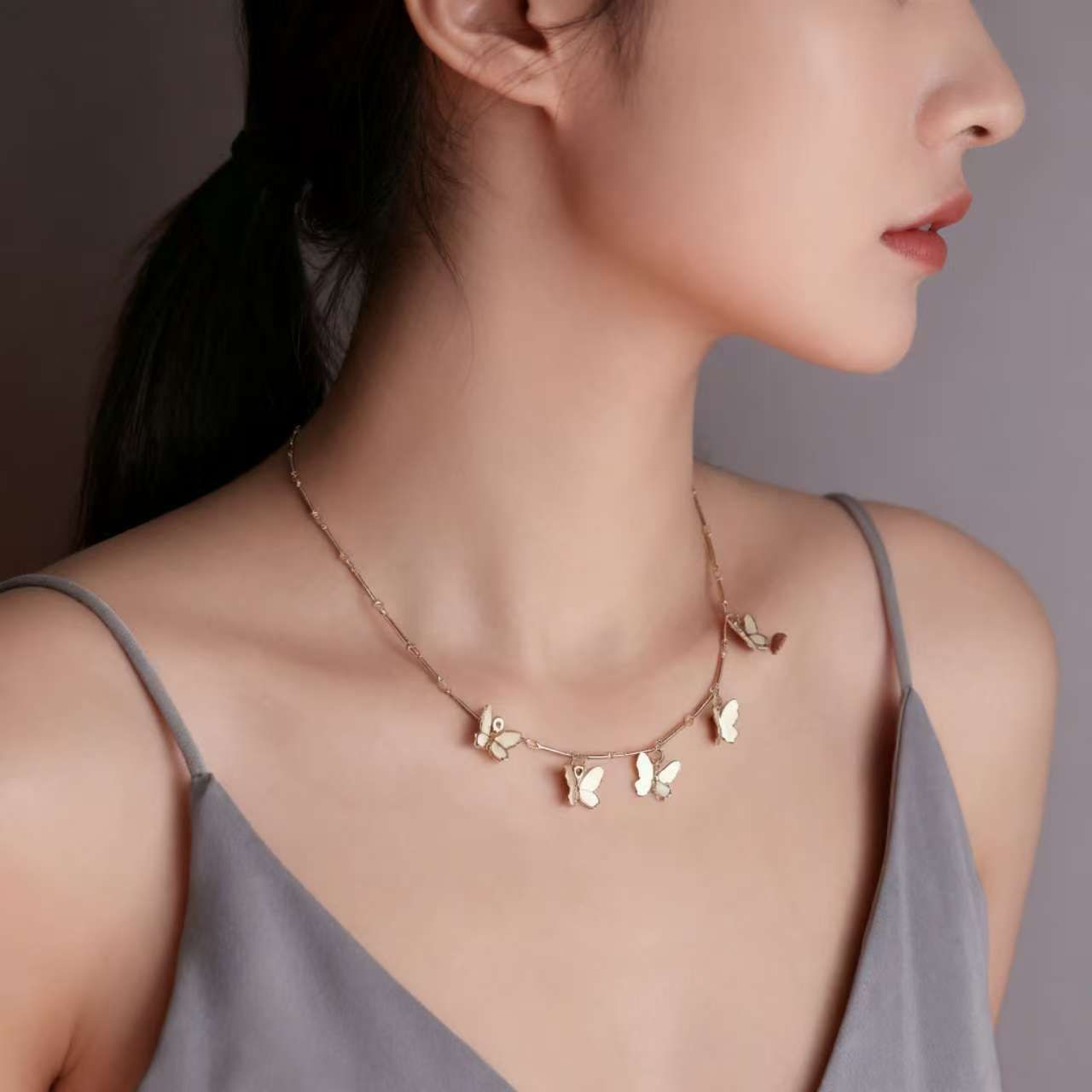 UPHUI Bohemian Cute Butterfly Necklace Women's Golden Clavicle Chain Design Butterfly Pendant Necklace Versatile for Daily Wear New Style
