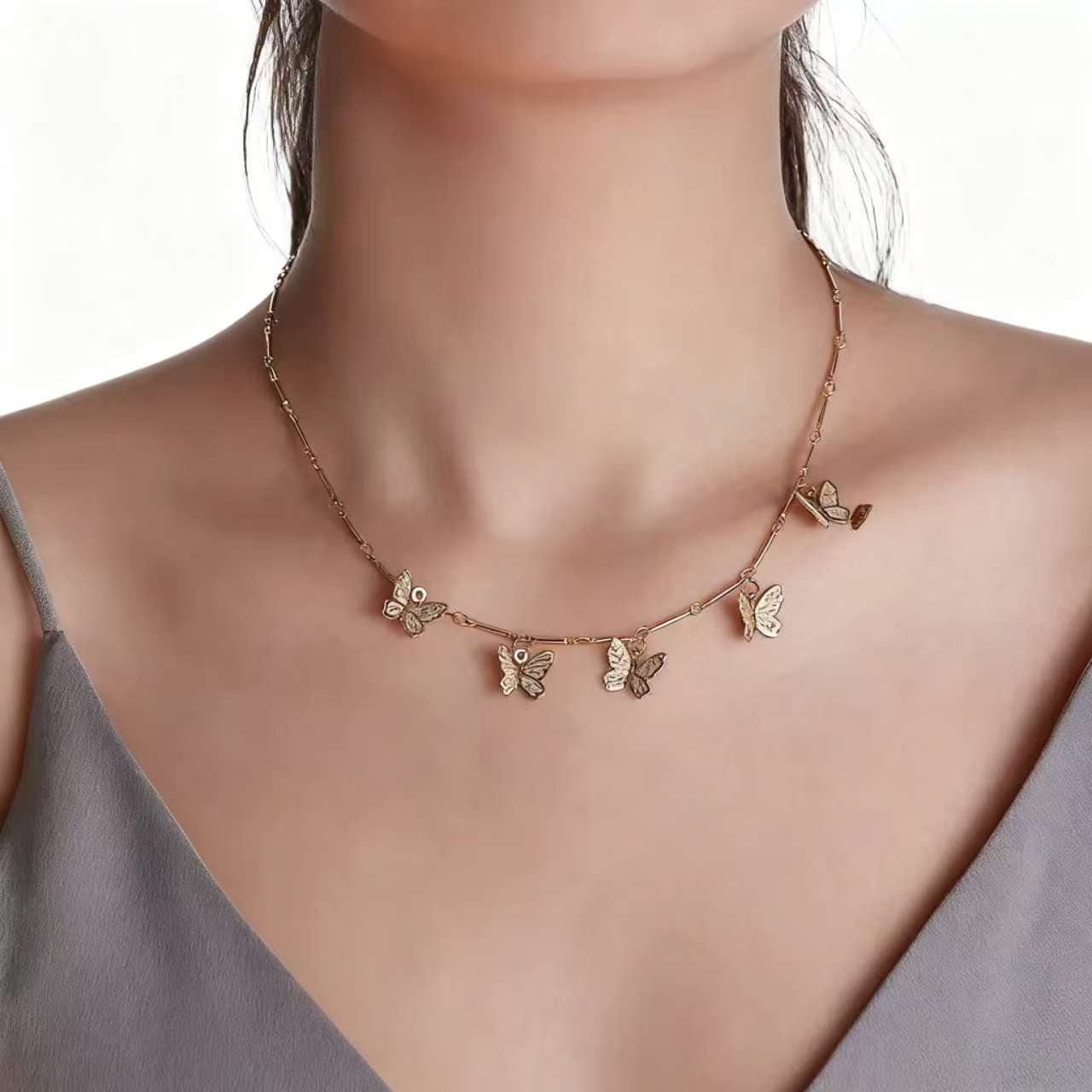 UPHUI Bohemian Cute Butterfly Necklace Women's Golden Clavicle Chain Design Butterfly Pendant Necklace Versatile for Daily Wear New Style