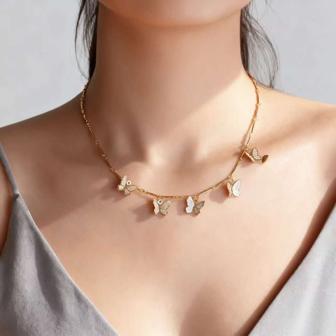 UPHUI Bohemian Cute Butterfly Necklace Women's Golden Clavicle Chain Design Butterfly Pendant Necklace Versatile for Daily Wear New Style