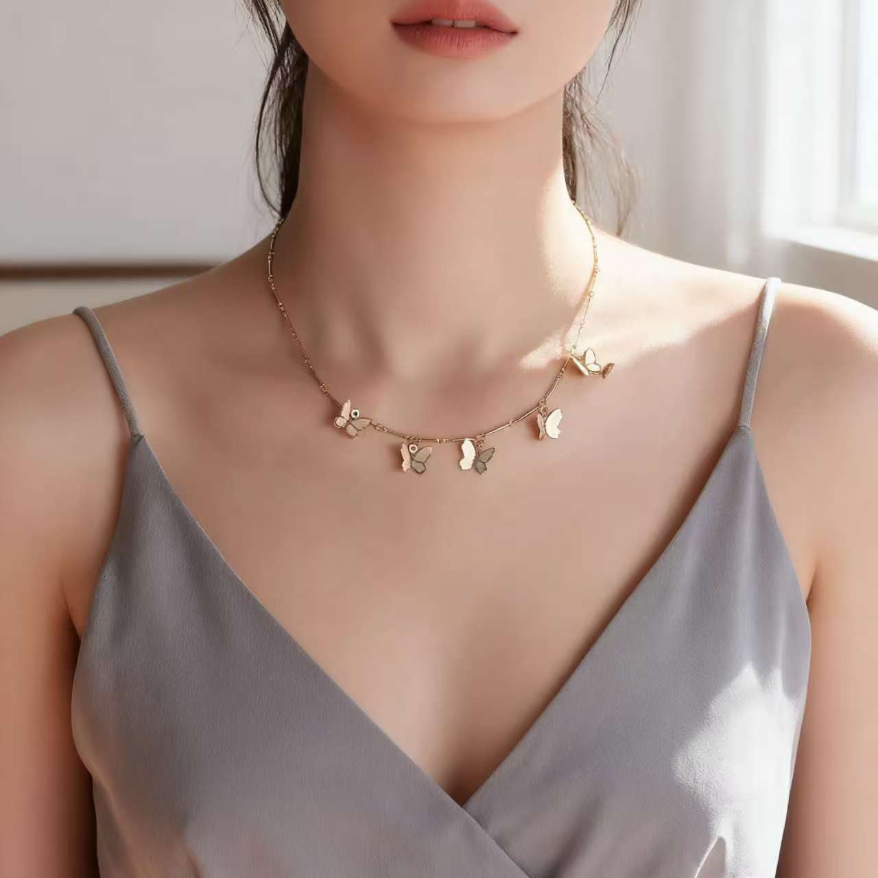 UPHUI Bohemian Cute Butterfly Necklace Women's Golden Clavicle Chain Design Butterfly Pendant Necklace Versatile for Daily Wear New Style