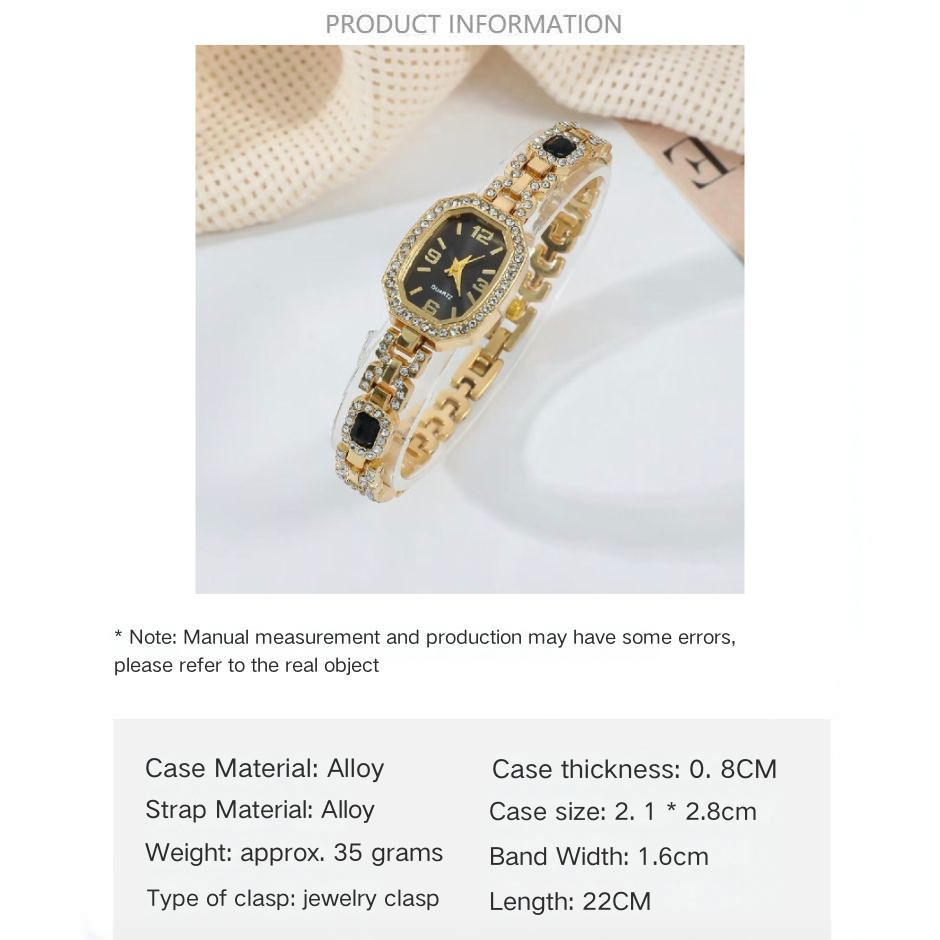 Ladies'Watch Square Inlaid Diamond Steel Strap Ring Necklace Earrings Double Row Full Diamond Bracelet Set Exquisite Elite Elegant Ladies' Casual Diamond Quartz Watch Jewelry Set For Gift Daily Wear