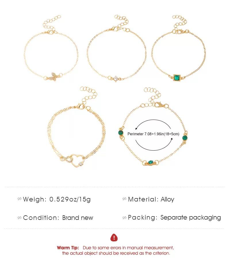 5PCS Women's Gold Bracelet 14K Gold Plated Exquisite Layered Chain Bracelet Adjustable Cute Bracelet Set Used For Daily Wear Or Exquisite Gifts