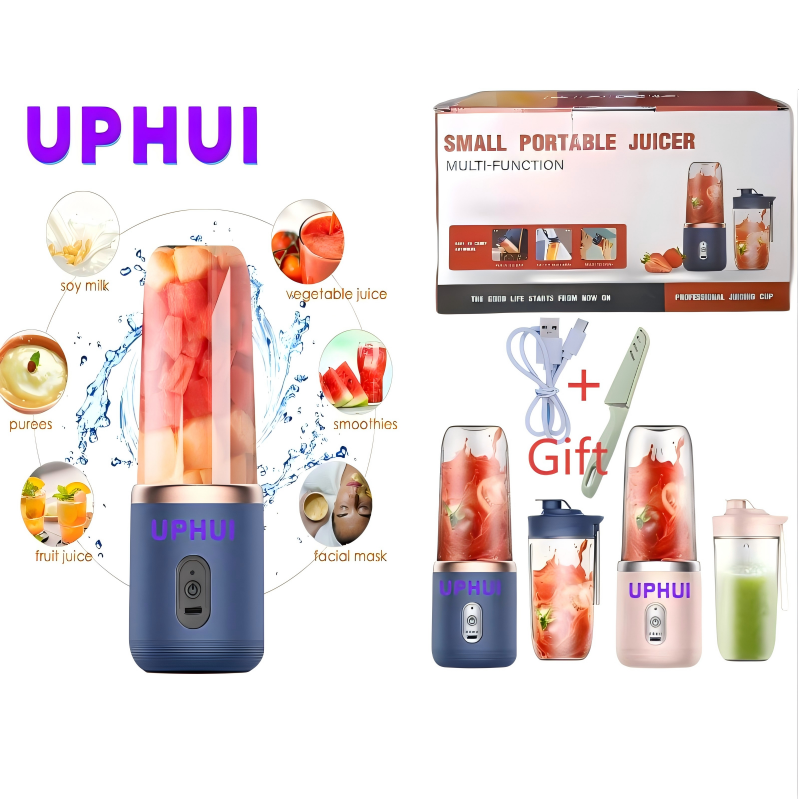 UPHUI Personal Blender for Shakes and Smoothies Portable Mixer Fruit Juicer USB Rechargeable with 6 Blades Handheld Blenders for Sports Travel and Outdoors Small Electric Mini Blender