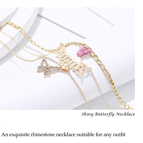 Butterfly Necklace Layered Butterfly Choker Necklace Jewellery Accessories for Women and Girls, Metal, Rhinestone