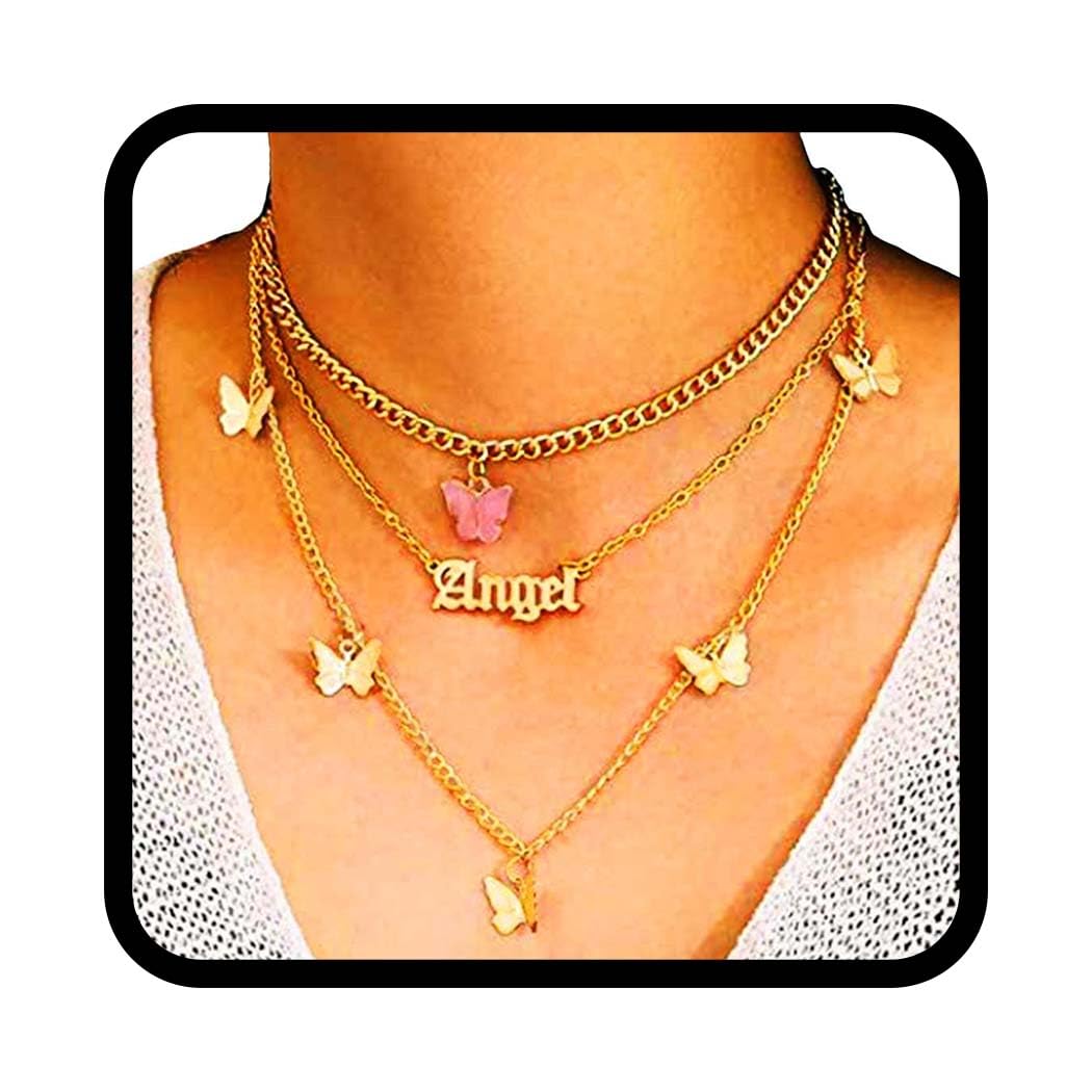 Butterfly Necklace Layered Butterfly Choker Necklace Jewellery Accessories for Women and Girls, Metal, Rhinestone